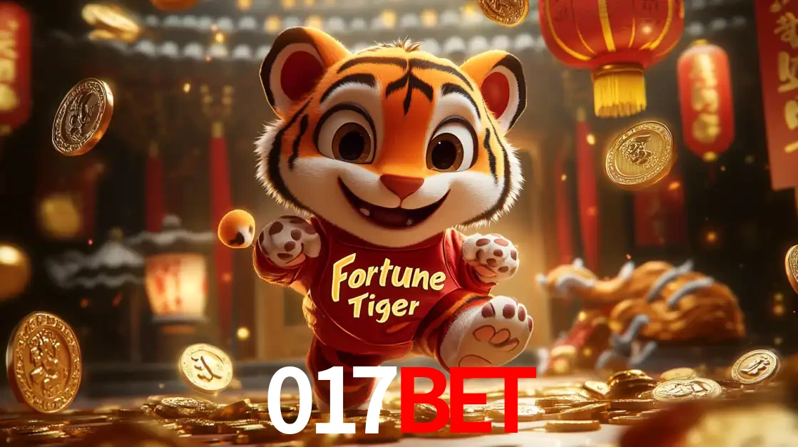 O alegre personagem do Fortune Tiger correndo sobre um caminho de moedas de ouro, simbolizando os grandes prêmios e a diversão do popular jogo de slot do 017bet.